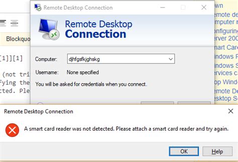 smart card not detected remote desktop|Why is remote SmartCard not found when using RDP.